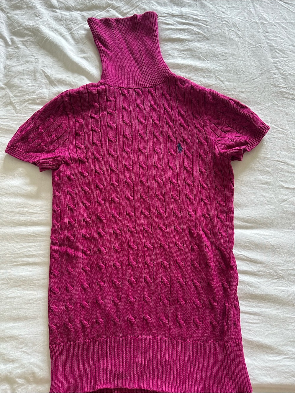 Ralph Lauren Sport Bright Pink Cable Knit Short Sleeve Turtleneck